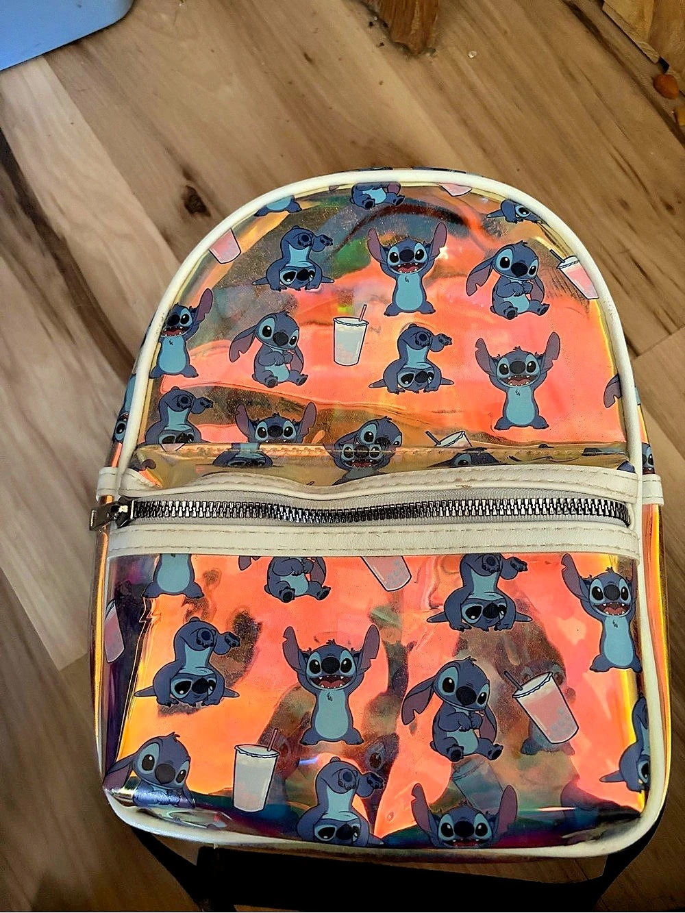 Stitch Print Backpack in Orange & Blue